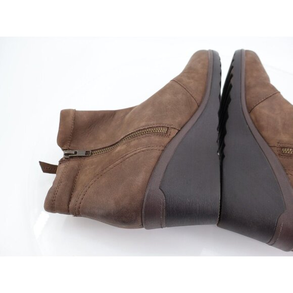 Earth Cardinal Ankle Boot Women's Size 10 Stone Brown Leather Wedge Bootie - Picture 8 of 13